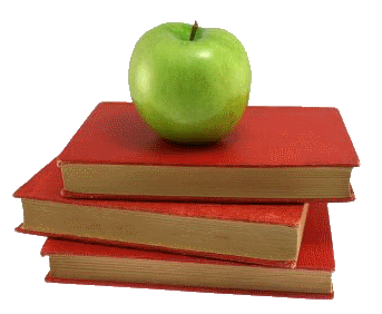 green apple on red books